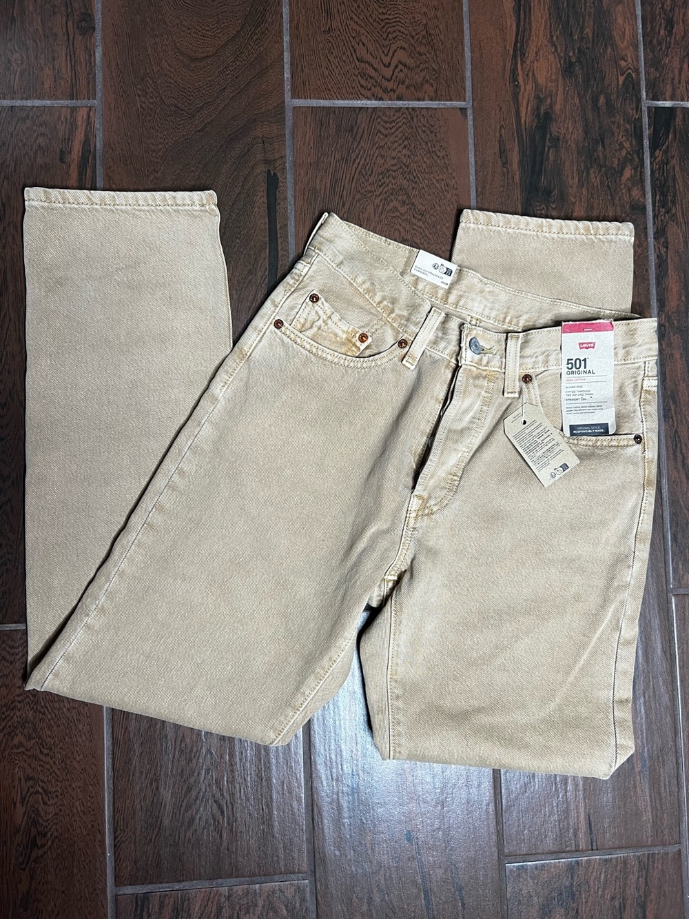 Levi’s 501 Original High Rise Tan Straight Leg Denim Jeans Womens Size 26 NWT